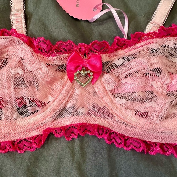 Discontinued Sugar Thrillz for Dolls Kill Flirty Pink Heart Mesh Lingerie Set - Picture 3 of 12